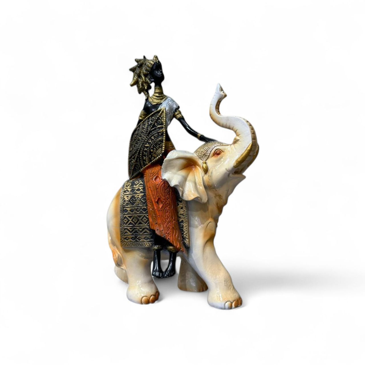 African Elephant Tribal Lady Figurine Statue, Antique Finish Home Decorative Showpiece Orange product image